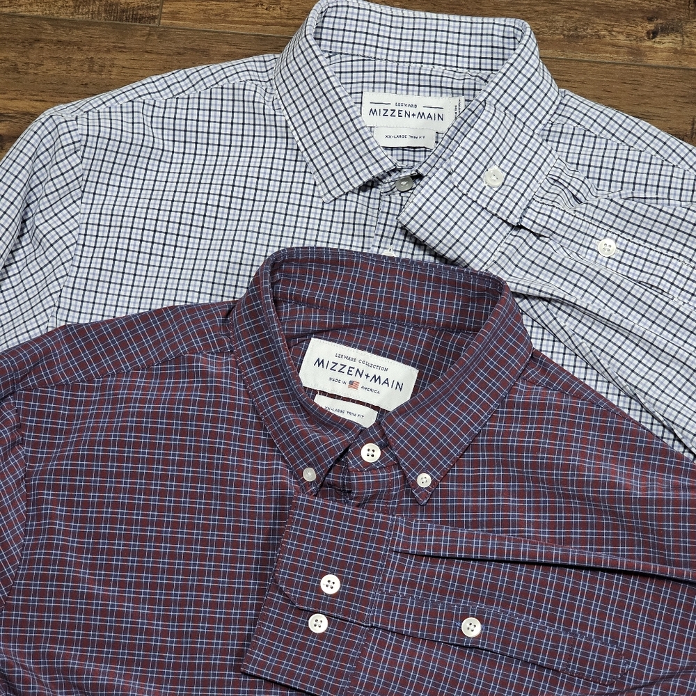 Mizzen Main Leeward Men’s 2XL Trim Performance Button Front Gingham Dress Shirt